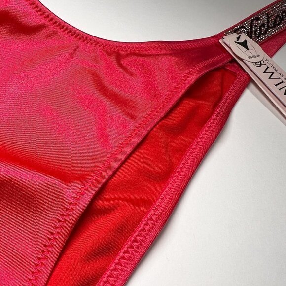 Victoria Secret 32D S Bombshell Push Up Top Bikini Set Logo Shine Strap Pink - Picture 14 of 14